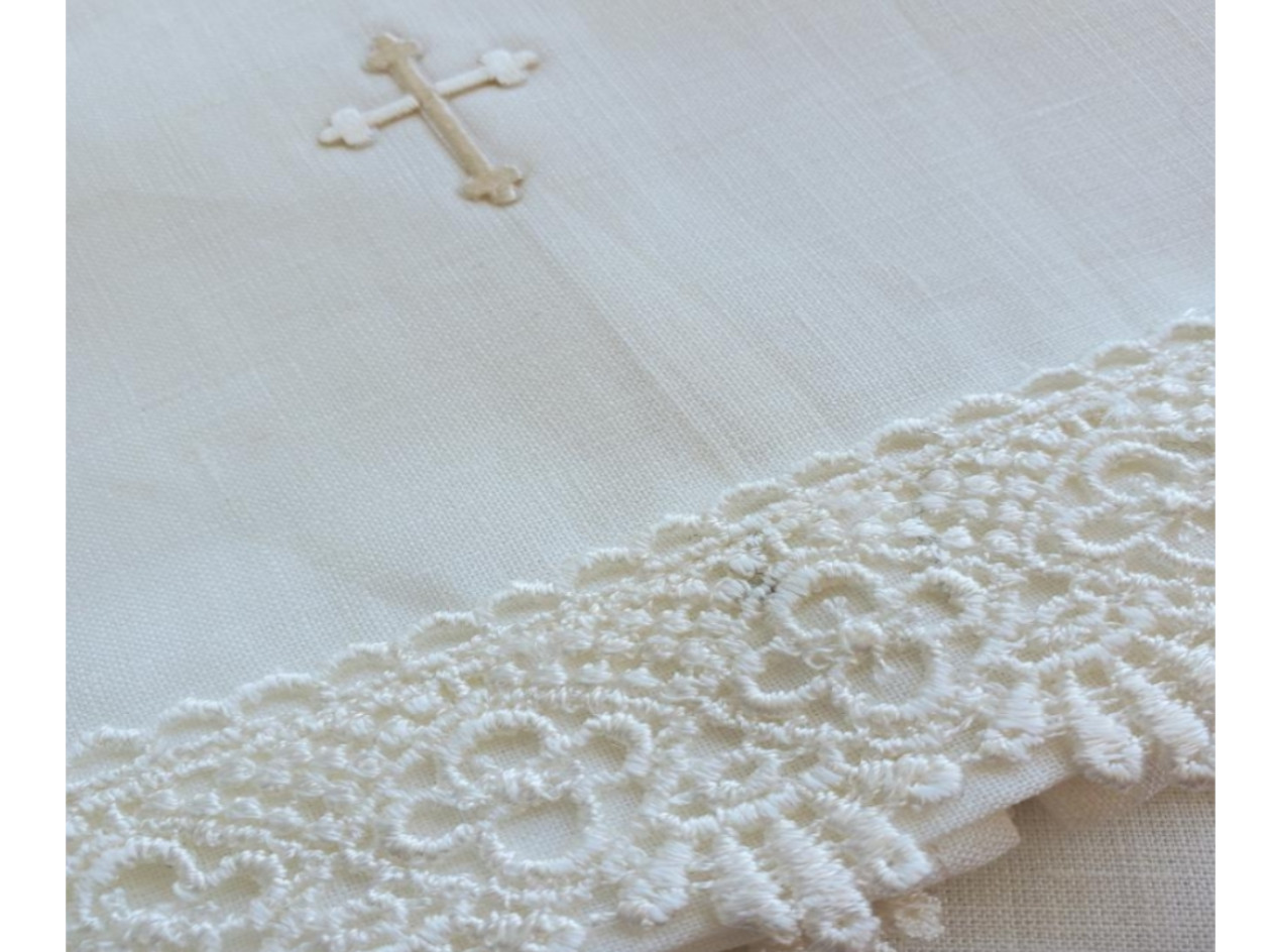 Christening Towel Lace & Cross